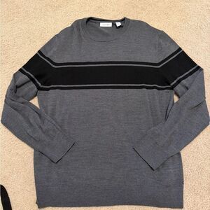 Calvin Klein Men’s Grey and Black Merino Wool Sweater